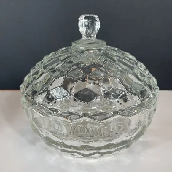FOSTORIA AMERICAN CANDY DISH GLASS Crystal Lid Vintage Home Decor Gift - Picture 2 of 12
